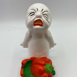 Vintage HALLOWEEN handmade ghost with PUMPKIN ceramic figurine